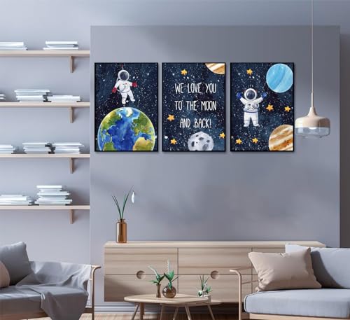 Space Astronaut Canvas Wall Art - Galaxy Planet Posters, 16x24, Set of 3