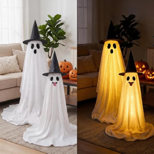 Halloween Ghost String Lights 59x15 in Outdoor Indoor Decor with Remote & Timer - 2 Pack