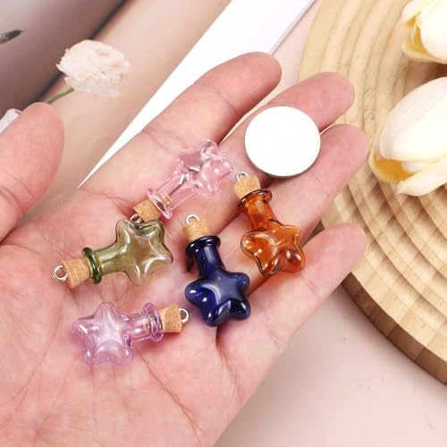 Mini Glass Bottles with Cork Stoppers - Green Star Vials Set of 30