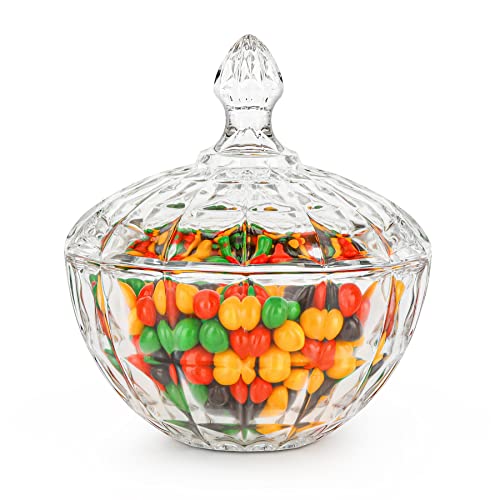 ComSaf 26oz Clear Glass Candy Dish with Lid - Elegant Pumpkin Ribbed Design - Variation 1