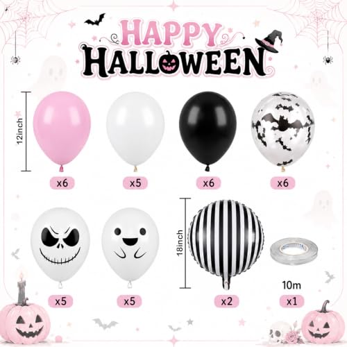 Pink and Black Halloween Balloons with Bat and Ghost Prints - Variation: Black Pink White