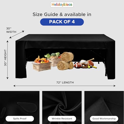 4-Pack 6ft Black Open Back Fitted Tablecloths for Events and Craft Fairs - 72x30 Inches