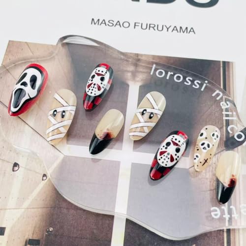 Halloween Press On Nails with Ghost Skull Design - Medium Almond Fake Nails - Variation of THIS listing
