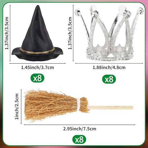 Mini Witch Hat Cupcake Toppers with Crown & Broom - Witch Princess Party Decorations - Variation of THIS listing