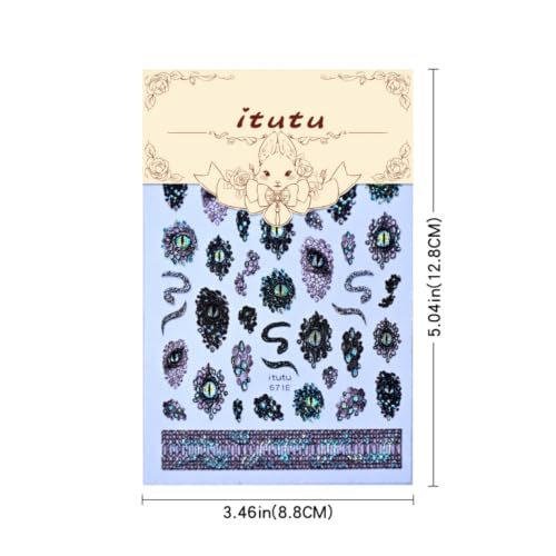 Green Gothic Cat Eye Snake Nail Stickers - Halloween Glitter Decals with Variation 27