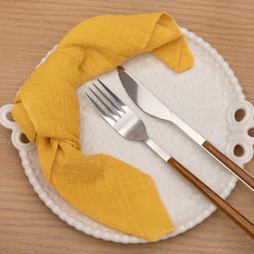 Ginger Yellow Cheesecloth Gauze Napkins 6 Pack 16x16 Inches Handmade Cotton Rustic Dinnerware Set - Boho Style