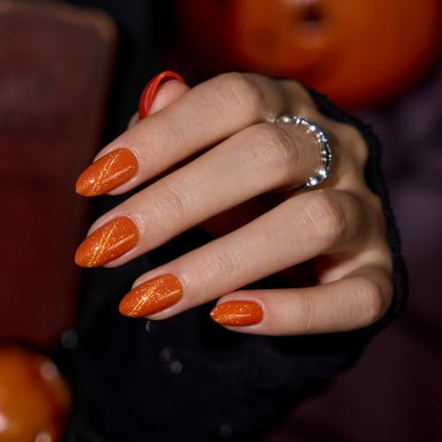 BTArtbox Halloween Press On Nails Hellfire Short Almond Cat Eye 32Ct - Variation A5-Hellfire