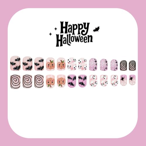 Halloween Short Press On Nails - Oval Acrylic Fake False Nails - Variation 84