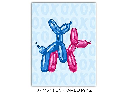 Balloon Dog Wall Art Print 11x14 Pink and Blue - Preppy Bathroom Decor - Variation 1