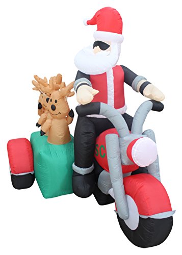 Inflatable Santa Claus and Reindeer Ride in Motorcycle Yard Decoration