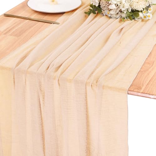 Deep Beige 10ft Boho Cheesecloth Table Runner 32x120 Inches for Wedding & Party Decor