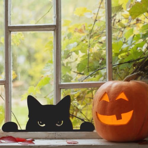 Wooden Black Cat Halloween Decor Peeking Silhouette for Home & Party