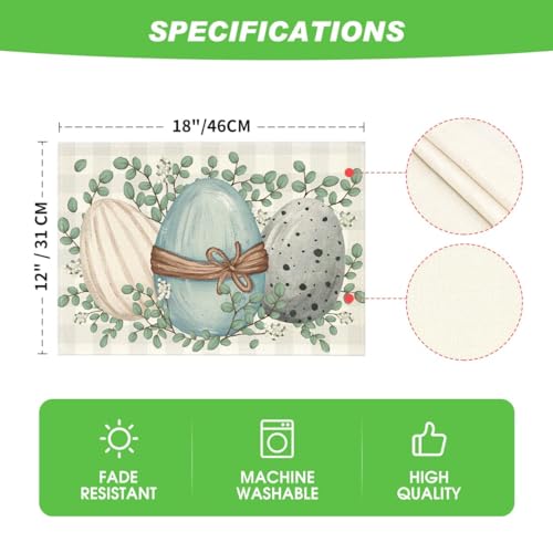 Eucalyptus Eggs Easter Placemats Set of 4 - 12x18 Inch Spring Dining Decor Beige