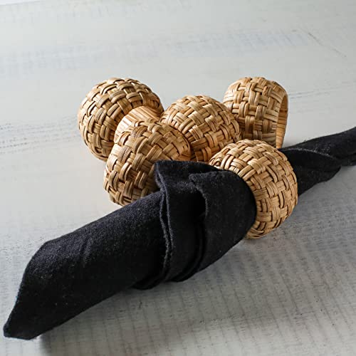 Natural Rattan Napkin Rings Set of 12 - Beige Tabletop Decor for Parties & Holidays