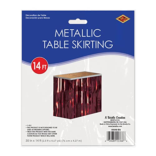 Burgundy Metallic Fringe Table Skirt - 30 x 14 Feet for Party Decorations