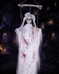 Halloween Swinging Ghost Girl Hanging Prop Indoor Outdoor Decorations with Sound & LED Eyes
