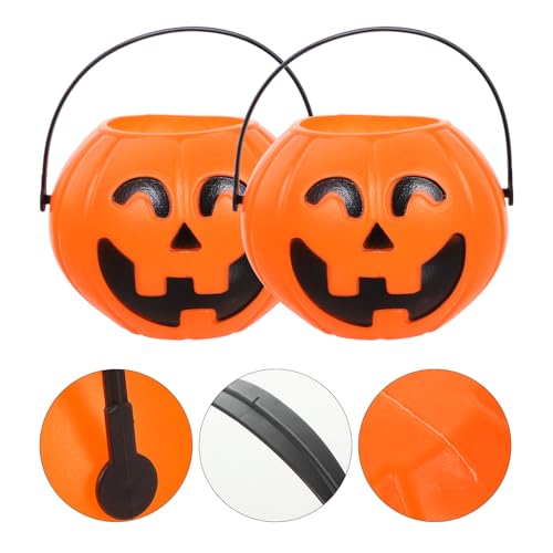 Halloween Pumpkin Candy Buckets Set of 2 - 6.69-Inch Plastic Trick-or-Treat Pails