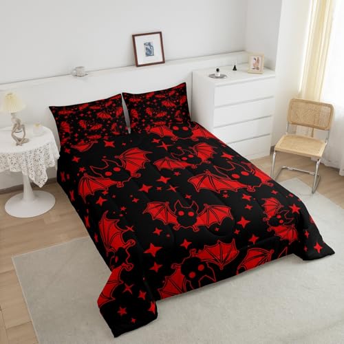 Halloween Bat Bedding Set Full Size Cartoon Animal Comforter with Glitter Stars - Multi 43