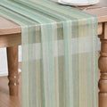 Green Stripe Chiffon Table Runner 28x120 Inch Spring Kitchen Dining Decor