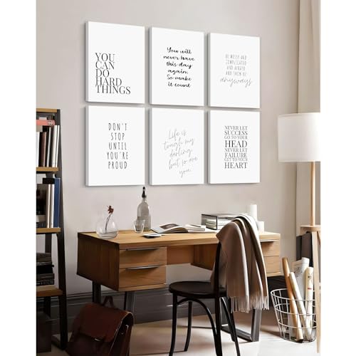 Office Inspirational Wall Art Decor Set of 6 - 12x16 Inch Canvas Prints, Motivational Quotes