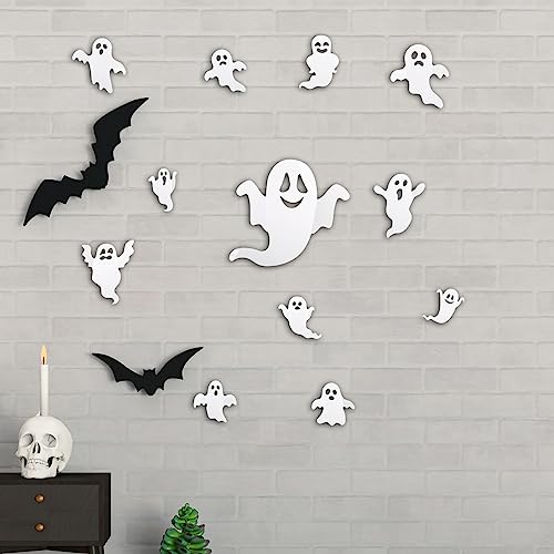 Halloween Ghost Wall Stickers Decor - 24 Pcs Repositionable Ghost Decals for Home & Party