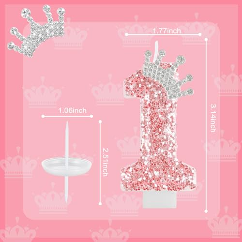 Pink Crown Birthday Candle - Number 1 Cake Topper for Celebration - Variation Pink Crown / 1