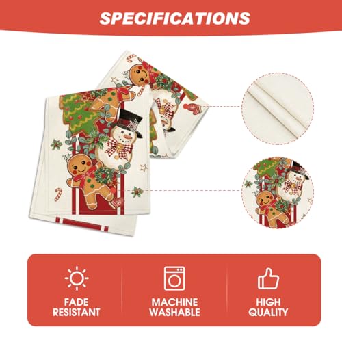 Gingerbread Snowman Table Runner 13x120 Inch Home Holiday Decor Beige-Red