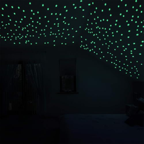 Pink Glow in The Dark Star Stickers - 200 Pieces Ceiling Wall Decals for Bedroom & Home Decor - DIY Starry Sky Murals