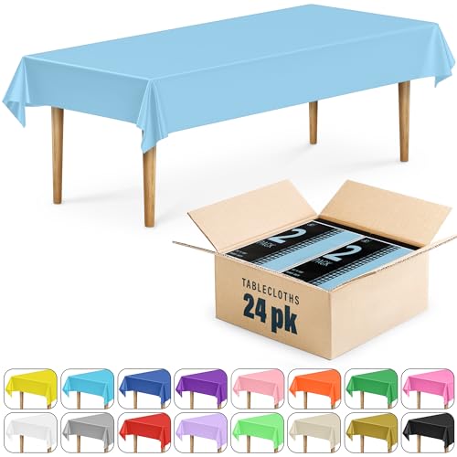 24 Pack Light Blue Plastic Rectangular Tablecloths 54x108 in - DecorRack