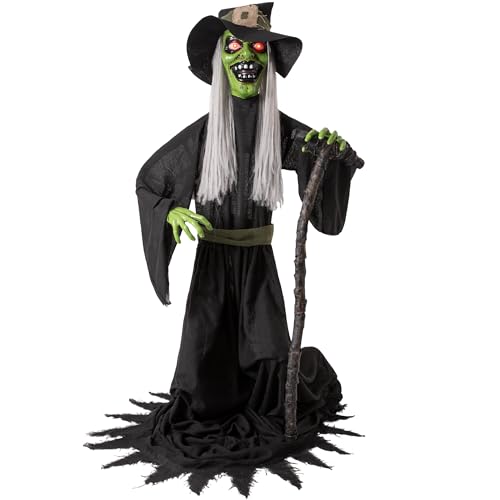 Jump-Scare Witch Halloween Animatronic Decoration - Sound Activated, Red Eyes, Spooky Indoor/Outdoor Prop - Variation of THIS listing
