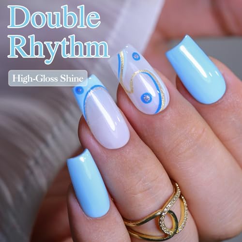 Double Rhythm 15ML Gel Nail Polish - Light Blue, Same Color, Soak Off DIY Manicure