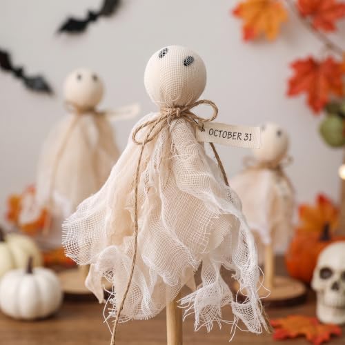 Halloween Ghost Table Centerpiece Decorations Set - Primitive Wooden Halloween Decor