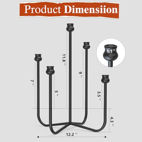 16-Inch 5-Arm Metal Taper Candle Holder Set - Stable Candle Display