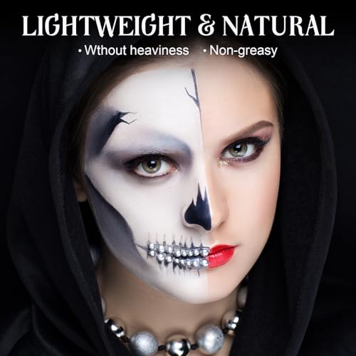White Liquid Foundation & Brush Set for Halloween & Cosplay Makeup - Lightweight, Blendable, Skin-Friendly
