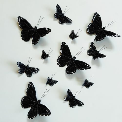Black Artificial Feather Butterfly Decorations with Clips for Halloween, Wall, Party & Home Decor
