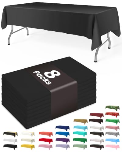Black Disposable Plastic Tablecloth - 54 x 108 Inch Rectangular Pack of 8 - Graduation & Party Decor