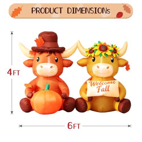 Fall Inflatable Highland Cow Couple with Pumpkin & Welcome Sign - 6 FT Outdoor Decor - Variation: Highland Cow