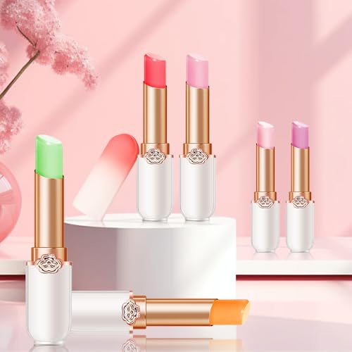 Fruit Color Changing Lipstick Set - Aloe Vera, Strawberry, Peach, Mango, Blueberry, Grape - 6 Pcs