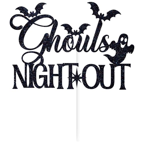Halloween Cake Topper Black Glitter Ghouls Night Out Celebration Decor