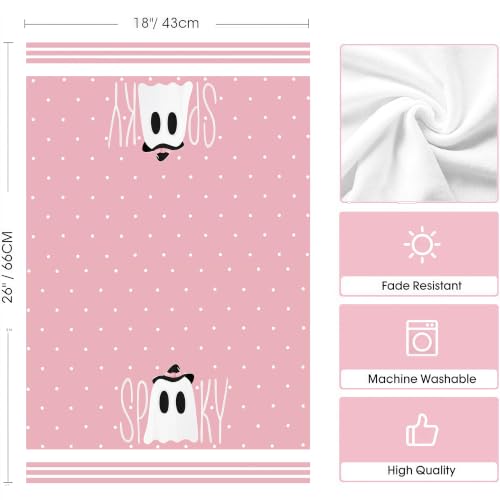 Pink Ghost Halloween Kitchen Towels Set - Fall Spooky Dishcloths, 2 Pack