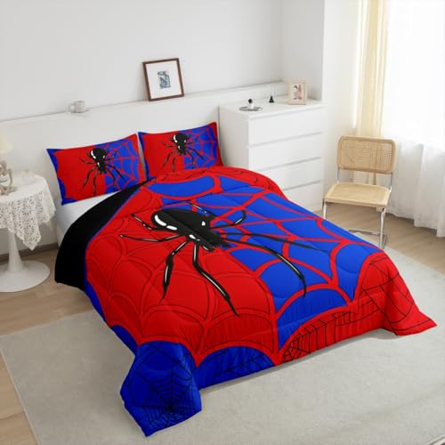 King Size Spider Web Comforter Set A3 - Halloween Gothic Insect Bedding with Pillowcases