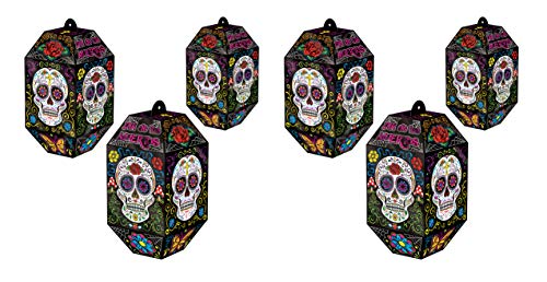 Set of 6 Day of the Dead Paper Lanterns - Sugar Skull Halloween Decor
