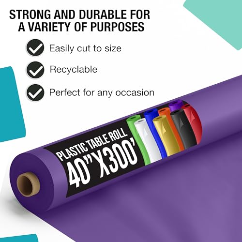 Purple Plastic Table Cover Roll 40" x 300' Disposable Party Tablecloth