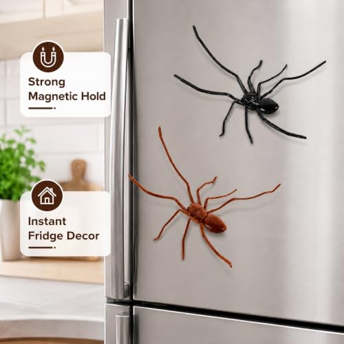 3D Printed Spider Magnet Set - Halloween Fridge Decorations with Black & Brown Flocked Design - Variation A