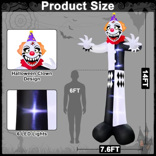14 Ft Inflatable Halloween Clown Decoration with LED Lights for Yard and Party