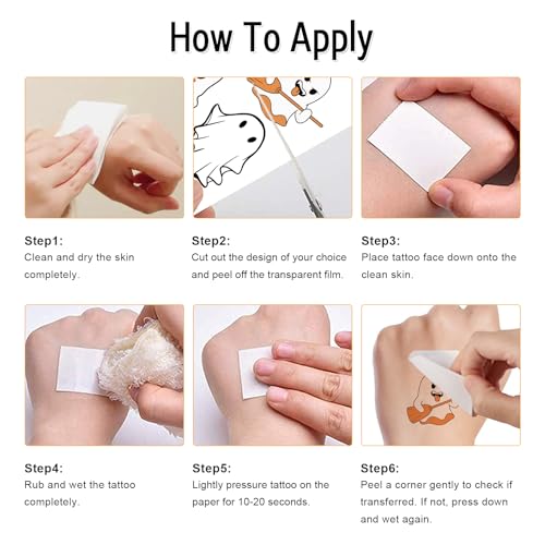 Glow in the Dark Halloween Ghost Tattoos - 12 Sheets, Waterproof & Long Lasting