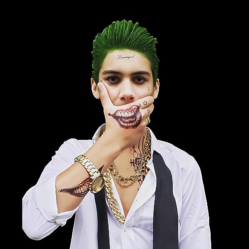 Halloween Joker Temporary Tattoos 4 Sheets Waterproof Face & Body Decals - Normal