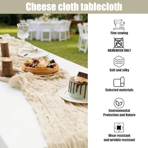 Beige Cheesecloth Table Runner 35 x 120 Inches - 1 Pack