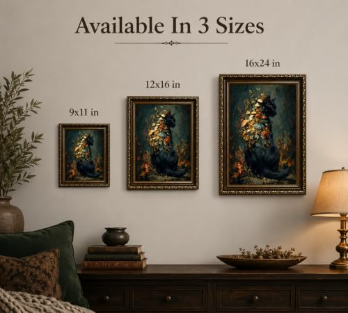 Black Cat Wall Art Canvas - Framed Moody Woodland Decor 16x12 in - Variation of THIS listing