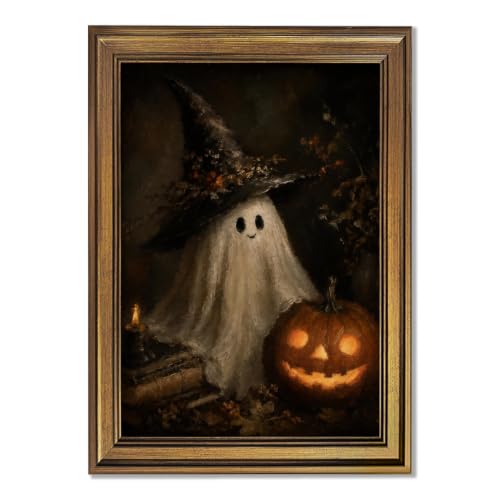 Halloween Ghost Wall Art Canvas Print with Gold Frame - 8x10 Inch Variation of Style-3